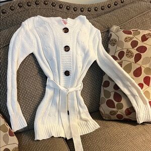 Cozy White Knit Kids Sweater with Belt